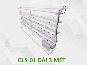 Giàn trồng rau thủy canh tay đỡ GLS-01 dài 3 mét 4 tầng 8 ống, 128 rọ trồng