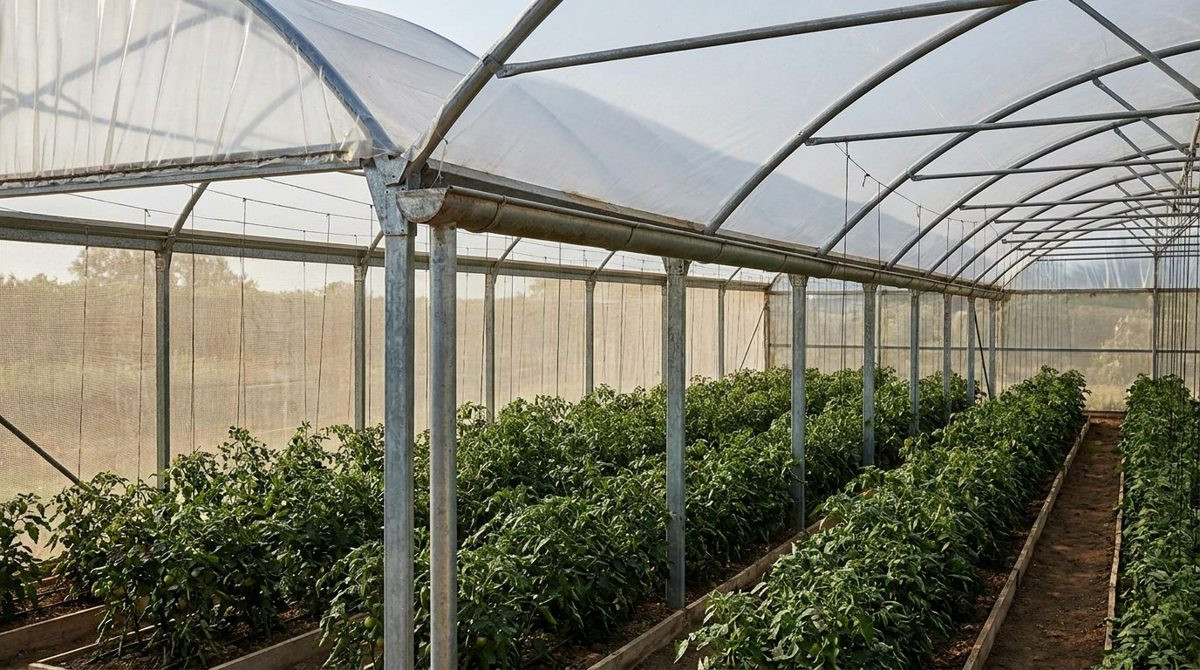 Cấu tạo nhà màng nông nghiệp: Khung, màng, lưới, máng xối và hệ thống phụ trợ